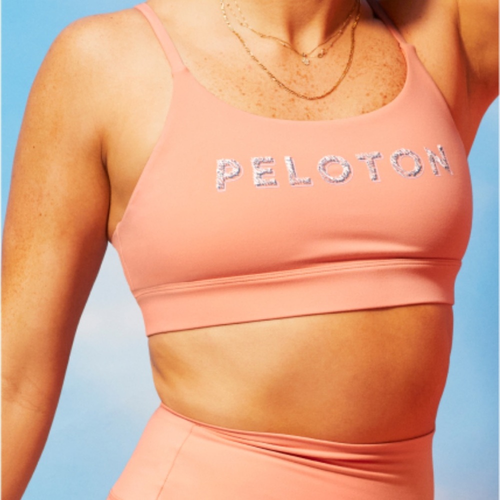 NWT Peloton Cadent Peak Bra Pink Orange Strappy Sports Bra XSmall New